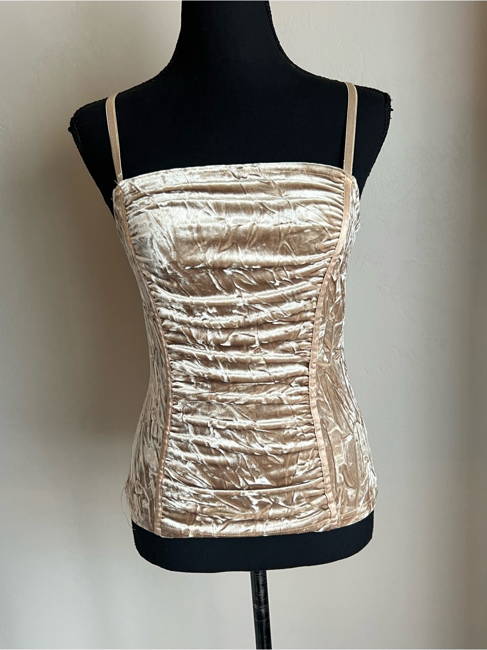 Greenish beige Velvet Ruched Camisole Top